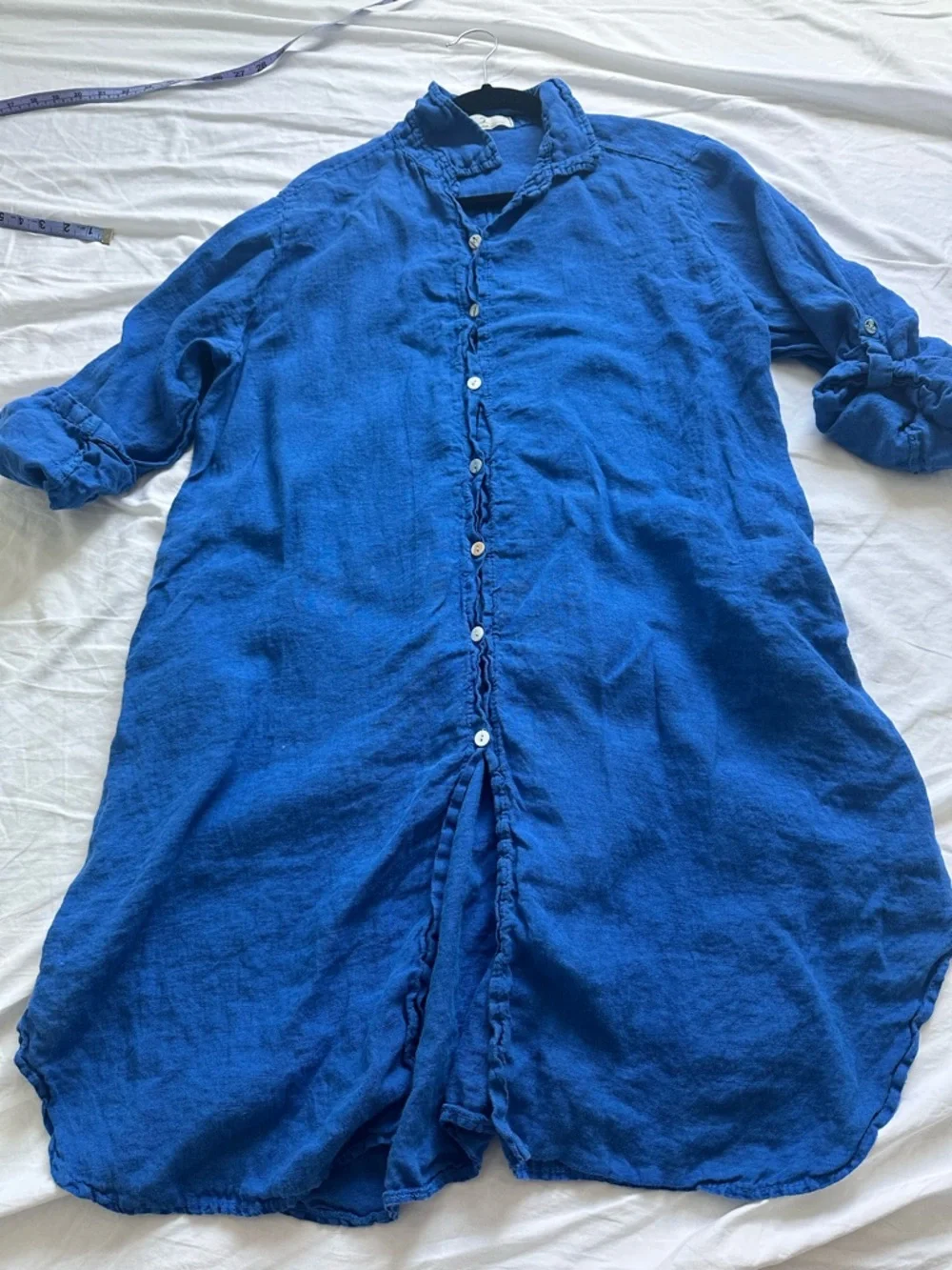 Italian Linen Tunic Button-Front in Royal Blue - Picture 3 of 5